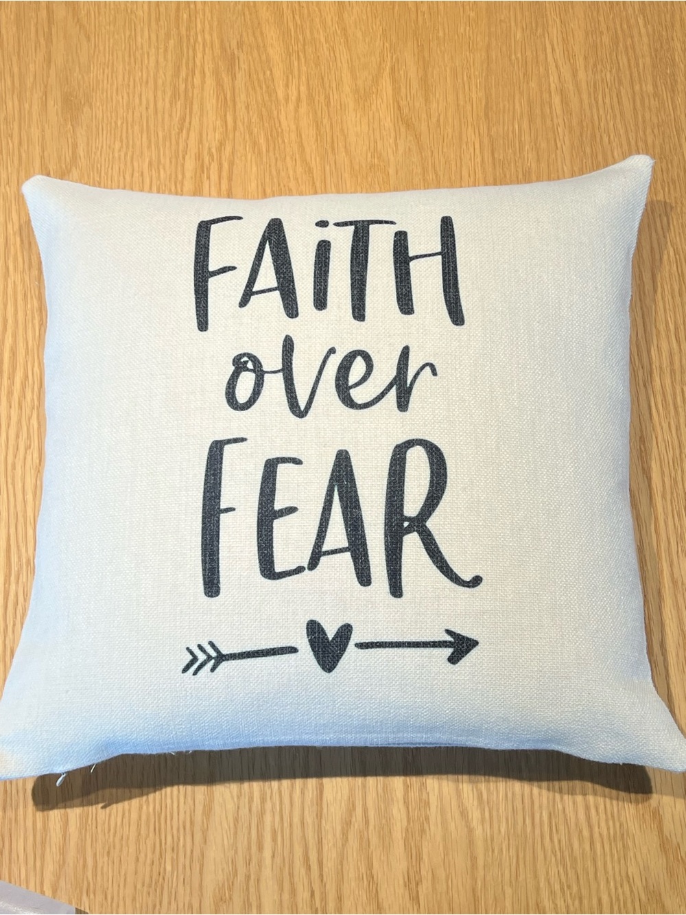 Faith Over Fear Decorative Pillow - white canvas with Black Lettering
